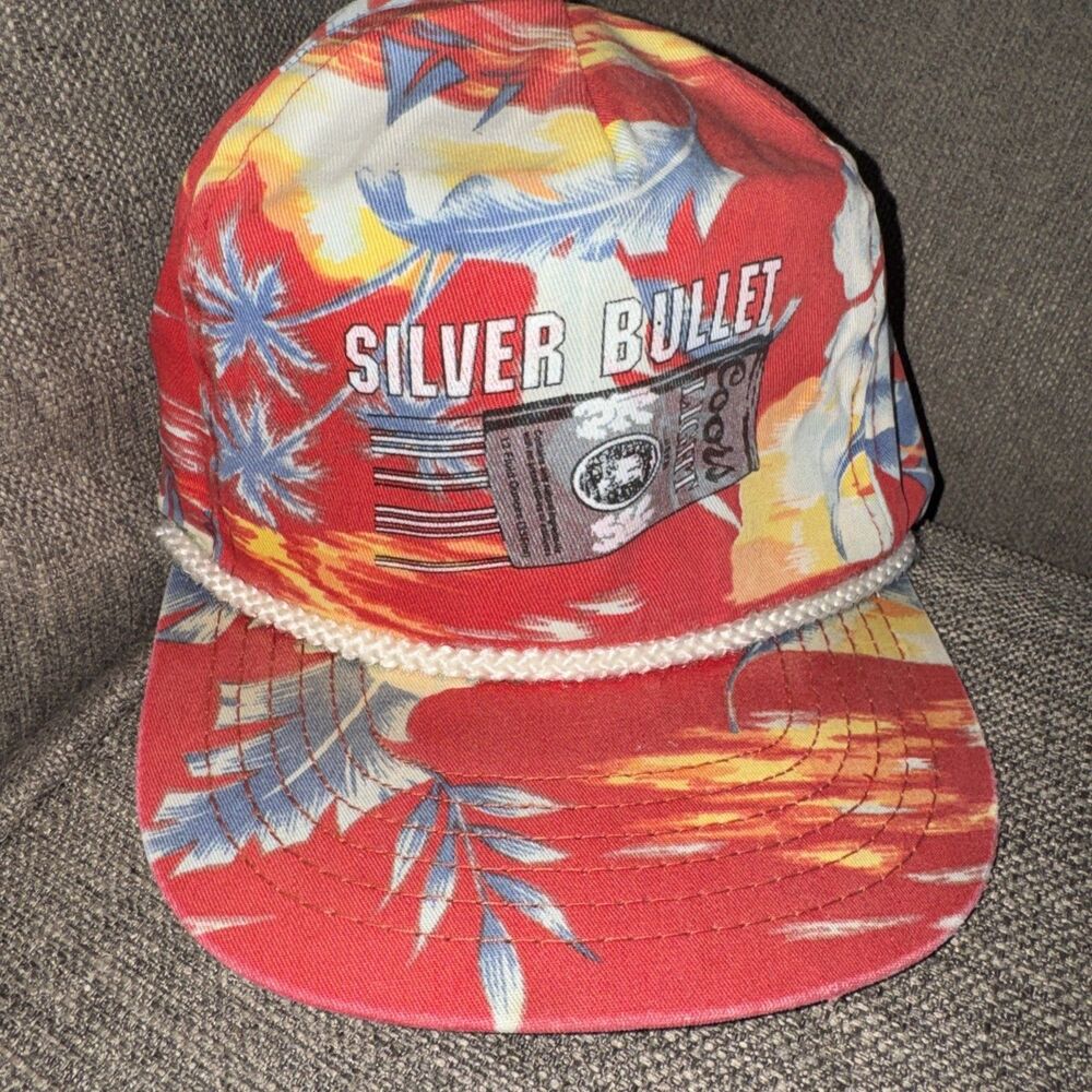 Vintage Coors Silver Bullet Hawaiian Rope Hat Snapback Red Tropical 80s 90s